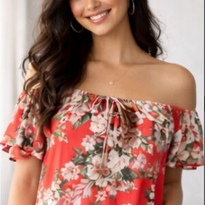 Arabella Coral Floral Off-Shoulder Blouse